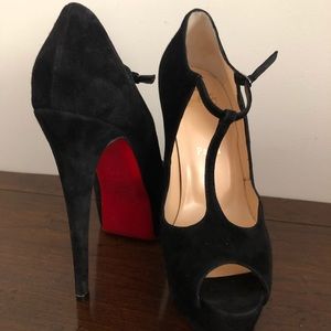 Christian Louboutin Black Suede T-strap Size 37.5